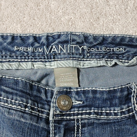 Vanity Womens Jeans 32W/33L Blue Denim Regular Boot Cut Curvy Stretch Distressed - Picture 1 of 13